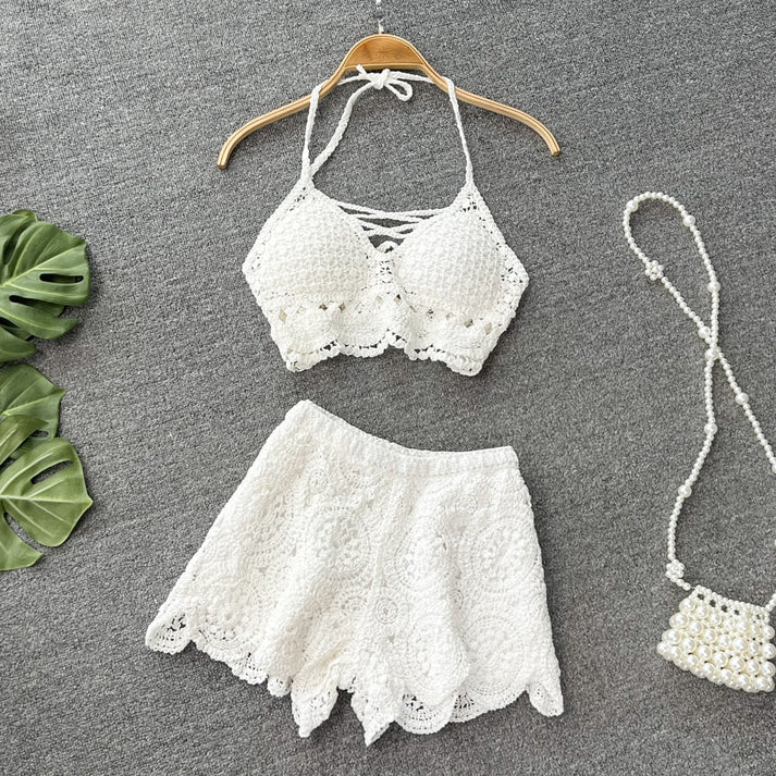 Backless premium Crochet Bikini Top and short set