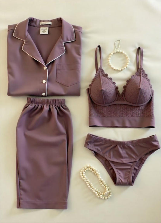 Sexy Night Suit & Bra Penty Set Combo for Women's