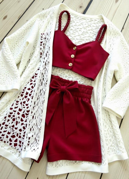 Red Night Suit & Bra Penty Set Combo